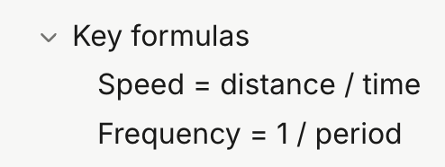 A toggle titled Key formulas, open, with two lines inside it