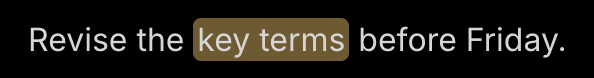 In the note: two words highlighted in amber