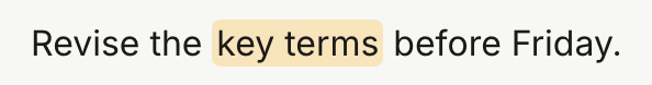 In the note: two words highlighted in amber