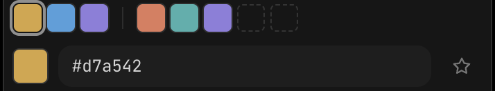 Three recent colours, five places for starred colours, and the hex box with its star